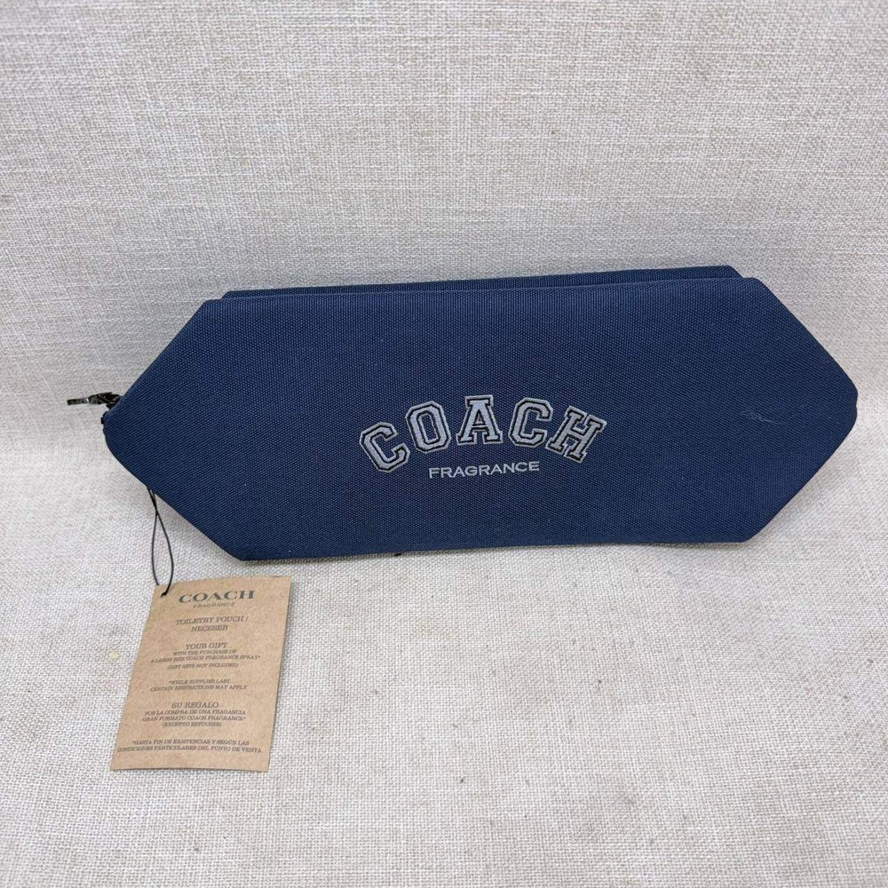 Coach Fragrance Toiletry Pouch Navy Blue Recycled Polyester Travel Bag NWT